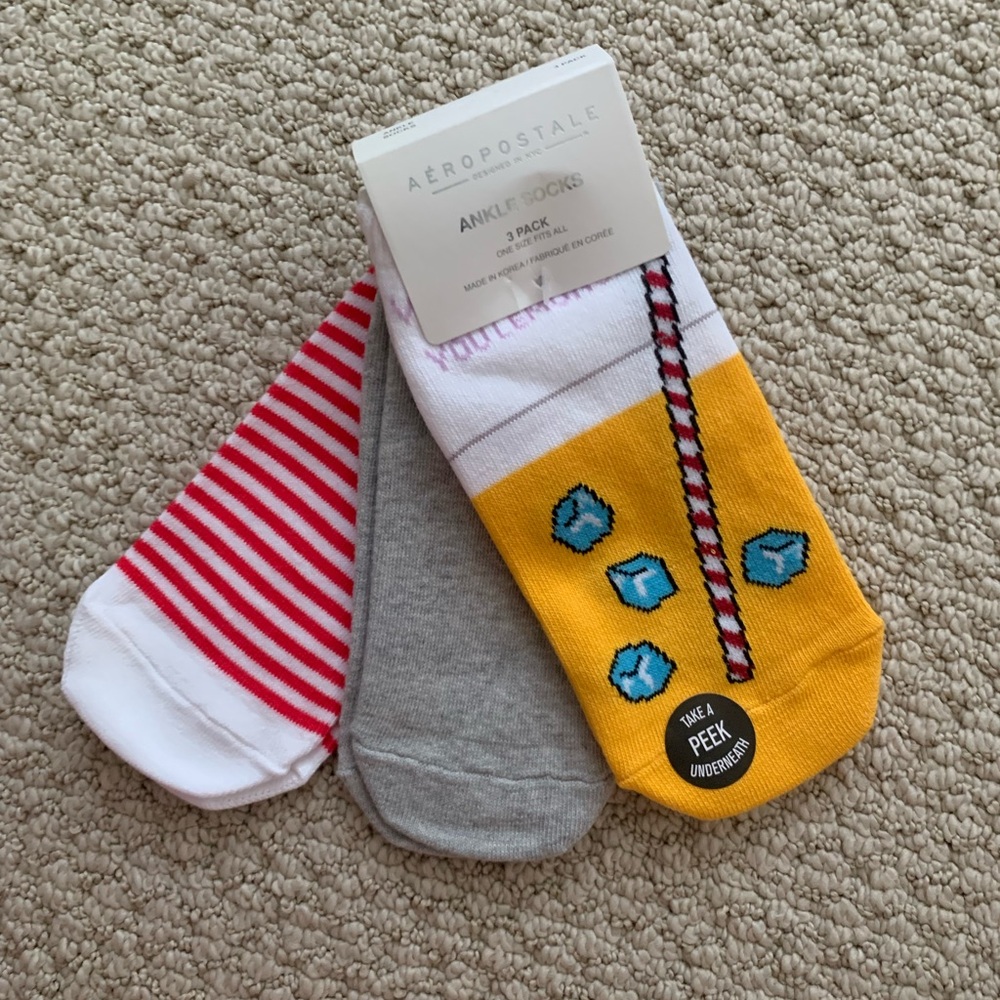 🆕 Aeropostale 3-Pack Ankle Socks Summer Yellow, Gray, White/Red